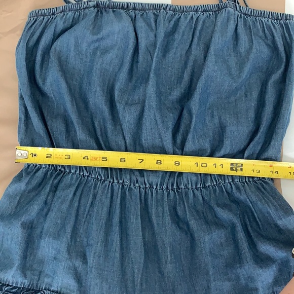 EXPRESS | Denim Square Neck Tiered Mini Dress - Picture 13 of 17